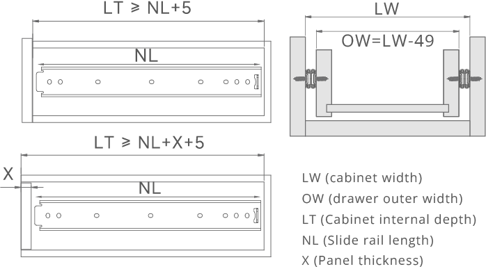 Double Extension Drawer Slides T1840